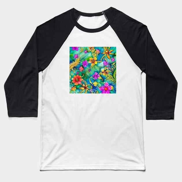 Floral Pattern Baseball T-Shirt by AnnieDreams